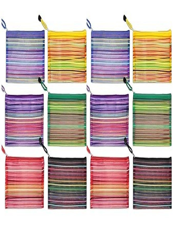 Sellon1 Mesh Zipper Pouch, Zipper Pencil Pouch Net Zipper Pouch Multipurpose Travel Mesh Bag Plastic Colorful Small Pouches with Zipper to Storage Cosmetics Stationery Office Supplies Pack of 12 - Image 1